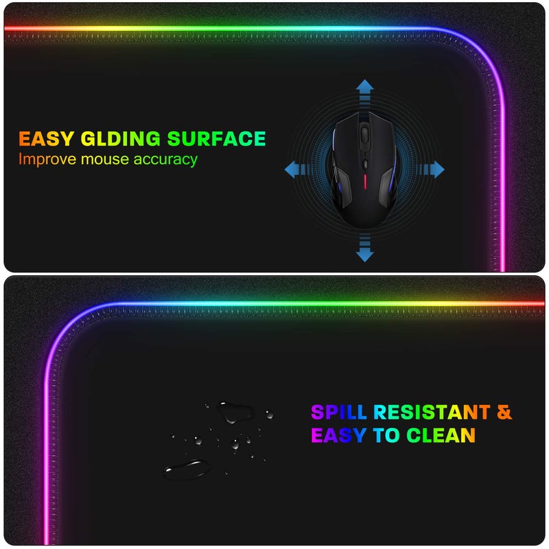 LeadsaiL RGB Gaming Mouse Pad, 15 Light Modes LED Soft Extra Extended Large Mousepad, Non-Slip Rubber Base Computer Keyboard Mouse Mat with Durable Stitched Edges- 31.5 X 12 Inch (RGB Black) - Image 4